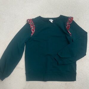 J. Crew Black Sweater with Floral Shoulder Accents